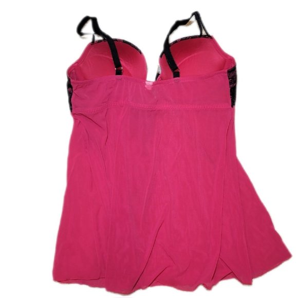 ❤️Red & Black Lace Semi Sheer Babydoll Lingerie Pushup Bra Slip Chemise Top❤️ - Picture 6 of 6